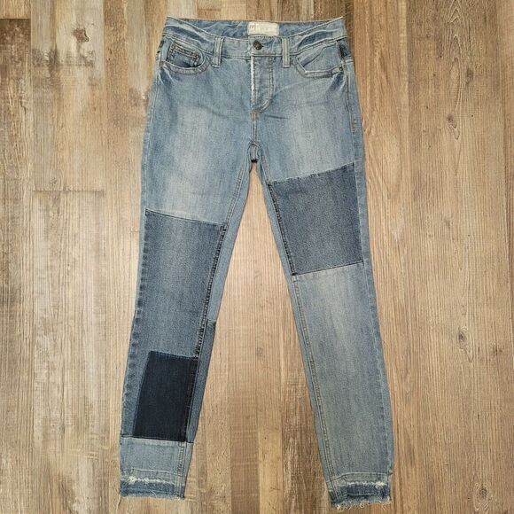Free People Jeans Womens 25 Blue Patchwork Skinny Button Fly 25 Cotton Blend - Picture 2 of 8
